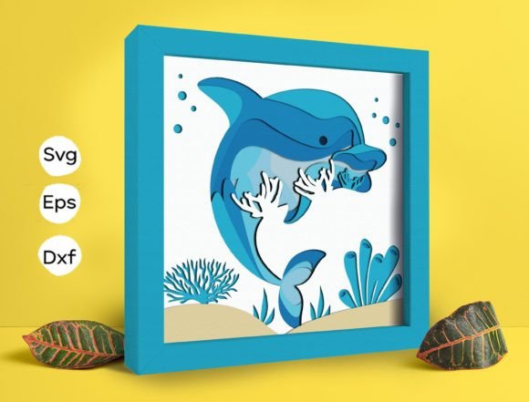 Dolphin Papercut Light Box 3D SVG