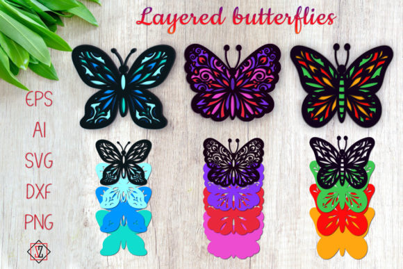 Multilayer Butterflies. 3D SVG Shapes