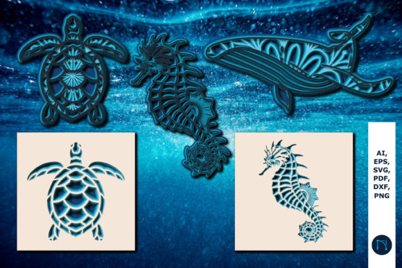 Seahorse, Turtle and Dolphin SVG Bundle