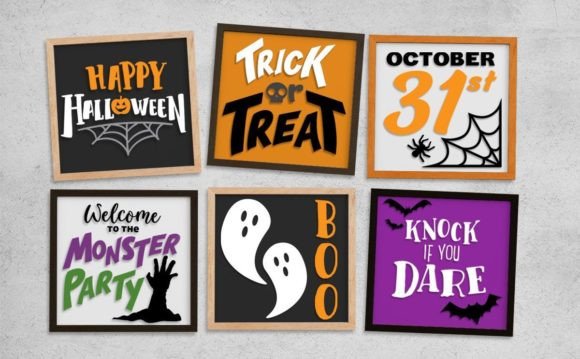 Square Halloween Signs Inserts 3D SVG
